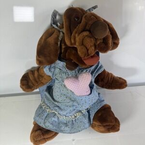 Wrinkles Brand Plush Dog Stuffed Animal Blue Floral Dress Heart Pocket 9023162